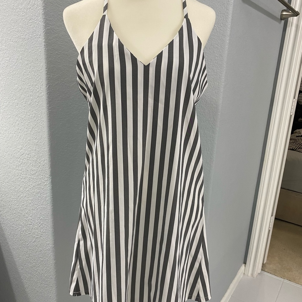 Gray and white stripe dress
